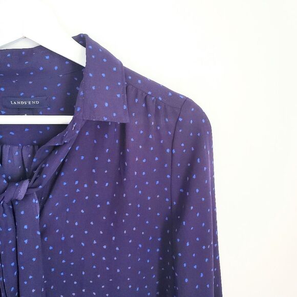 Lands End Polka Dotted Tie Blouse Size 6 - Picture 2 of 4